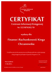 Certyfikat C.I.K. Finanse i Rachunkowość Kinga Chrzanowska