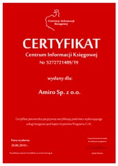Certyfikat C.I.K. Amiro Sp. z o.o.