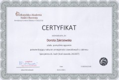 Certyfikat WANiR Dorota Zakrzewska