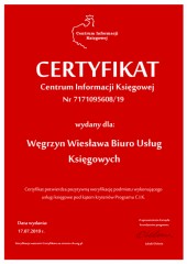 Certyfikat C.I.K. Węgrzyn Wiesława Biuro Usług Księgowych