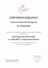 Certyfikat Księgowy C.I.K. 75764/2019 Agnieszka Maria Fiałek