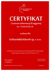Certyfikat C.I.K. Szklarek&Szklarek sp. z o.o.