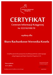Certyfikat C.I.K. Biuro Rachunkowe Weronika Koseła