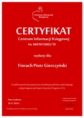 Certyfikat C.I.K. Finrach Piotr Gierczyński