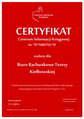Certyfikat C.I.K. Biuro Rachunkowe Teresy Kiełbowskiej