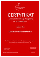 Certyfikat C.I.K. Danuta Nejbauer Danfin