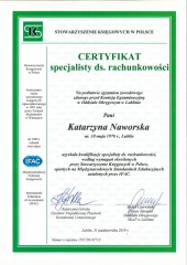 Certyfikat specjalisty ds. rachunkowości Katarzyna Naworska