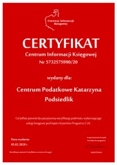 Certyfikat C.I.K. Centrum Podatkowe Katarzyna Podsiedlik