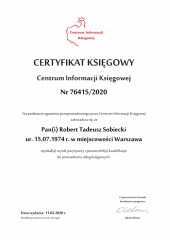 Certyfikat Księgowy C.I.K. 76415/2020 Robert Tadeusz Sobiecki