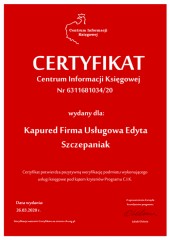 Certyfikat C.I.K. Kapured Firma Usługowa Edyta Szczepaniak