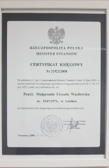 Certyfikat MF 21922/2008 Małgorzata Urszula Wasilewska
