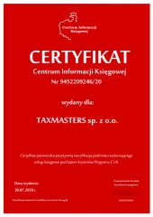 Certyfikat C.I.K. TAXMASTERS sp. z o.o.