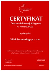Certyfikat C.I.K. S&M Accounting sp. z o.o.