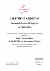 Certyfikat Księgowy C.I.K. - Witold Oleksa