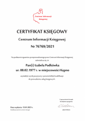 Certyfikat Księgowy C.I.K. - Izabela Podkówka