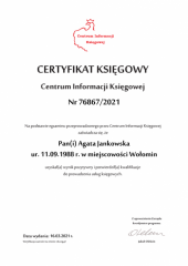 Certyfikat Księgowy C.I.K. - Agata Jankowska
