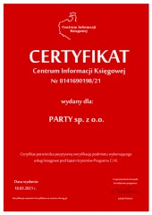 Certyfikat C.I.K. PARTY sp. z o.o.