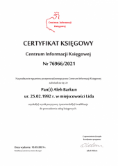 Certyfikat Księgowy C.I.K. - Aleh Barkun