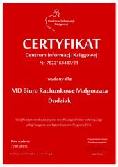 Certyfikat C.I.K. MD Biuro Rachunkowe Małgorzata Dudziak