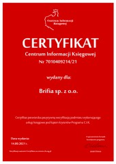 Certyfikat C.I.K. Brifia sp. z o.o.