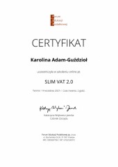 Certyfikat Karolina Adam-Guździoł SLIM VAT 2.0