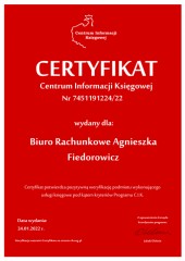 Certyfikat C.I.K. Biuro Rachunkowe Agnieszka Fiedorowicz
