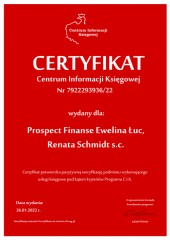 Certyfikat C.I.K. Prospect Finanse Ewelina Łuc, Renata Schmidt s.c.
