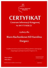 Certyfikat C.I.K. Biuro Rachunkowe KD Karolina Dargacz