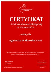 Certyfikat C.I.K. Agnieszka Witkowska AWIS