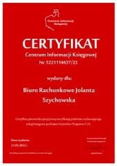 Certyfikat C.I.K. Biuro Rachunkowe Jolanta Szychowska