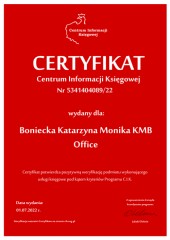 Certyfikat C.I.K. Boniecka Katarzyna Monika KMB Office