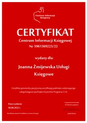 Certyfikat C.I.K. Joanna Żmijewska Usługi Księgowe