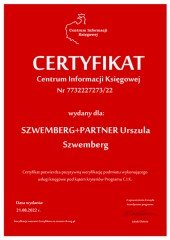 Certyfikat C.I.K. SZWEMBERG+PARTNER Urszula Szwemberg