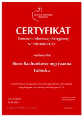 Certyfikat C.I.K. Biuro Rachunkowe mgr Joanna Falińska
