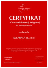 Certyfikat C.I.K. ALCABALA sp. z o.o.