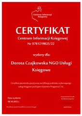 Certyfikat C.I.K. Dorota Czajkowska NGO Usługi Księgowe