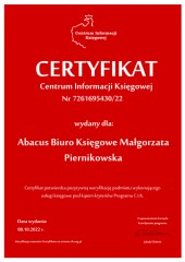 Certyfikat C.I.K. Abacus Biuro Księgowe Małgorzata Piernikowska