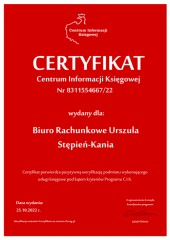 Certyfikat C.I.K. Biuro Rachunkowe Urszula Stępień-Kania