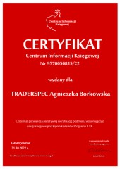Certyfikat C.I.K. TRADERSPEC Agnieszka Borkowska