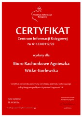 Certyfikat C.I.K. Biuro Rachunkowe Agnieszka Witke-Gorlewska