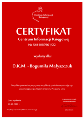 Certyfikat C.I.K. D.K.M. - Bogumiła Małyszczuk