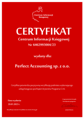 Certyfikat C.I.K. Perfect Accounting sp. z o.o.