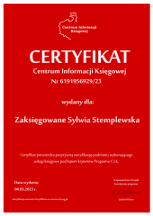 Certyfikat C.I.K. Zaksięgowane Sylwia Stemplewska