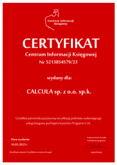 Certyfikat C.I.K. CALCULA sp. z o.o. sp.k.