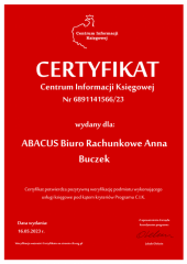Certyfikat C.I.K. ABACUS Biuro Rachunkowe Anna Buczek