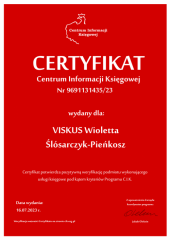 Certyfikat C.I.K. VISKUS Wioletta Ślósarczyk-Pieńkosz
