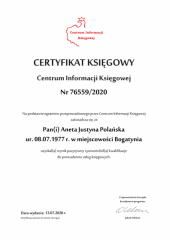 Certyfikat Księgowy C.I.K. - Aneta Justyna Polańska