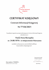 Certyfikat Księgowy C.I.K. - Anna Skorupska