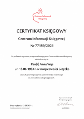 Certyfikat Księgowy C.I.K. - Anna Wąs