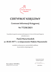 Certyfikat Księgowy C.I.K. - Marta Kondzik